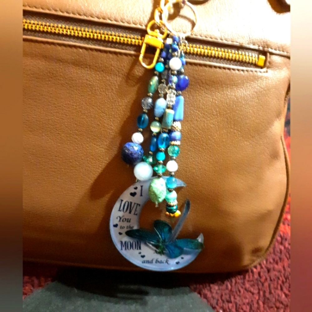 Hand crafted love you to the moon and back beaded purse charm